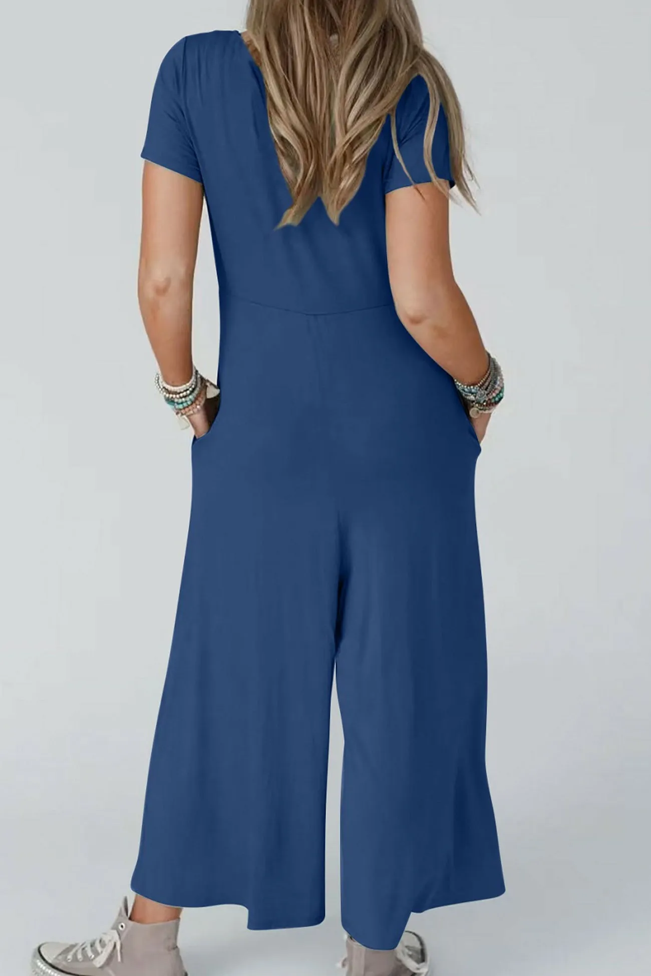 Short Sleeve Pocketed Jumpsuits