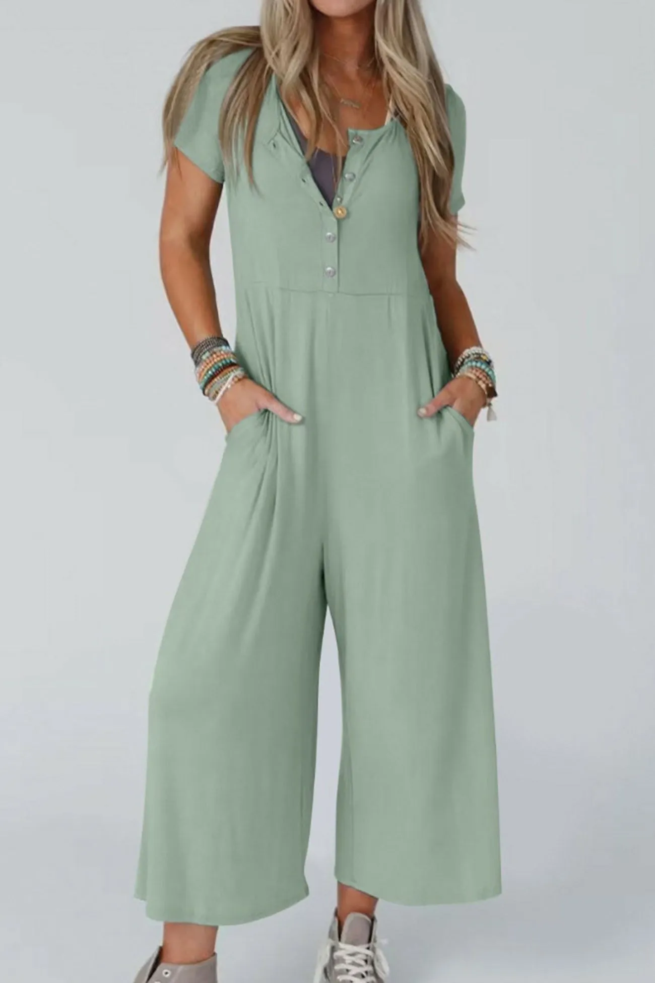 Short Sleeve Pocketed Jumpsuits