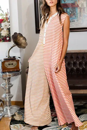 Stripe Oversized Sleeveless Jumpsuits With Buttons