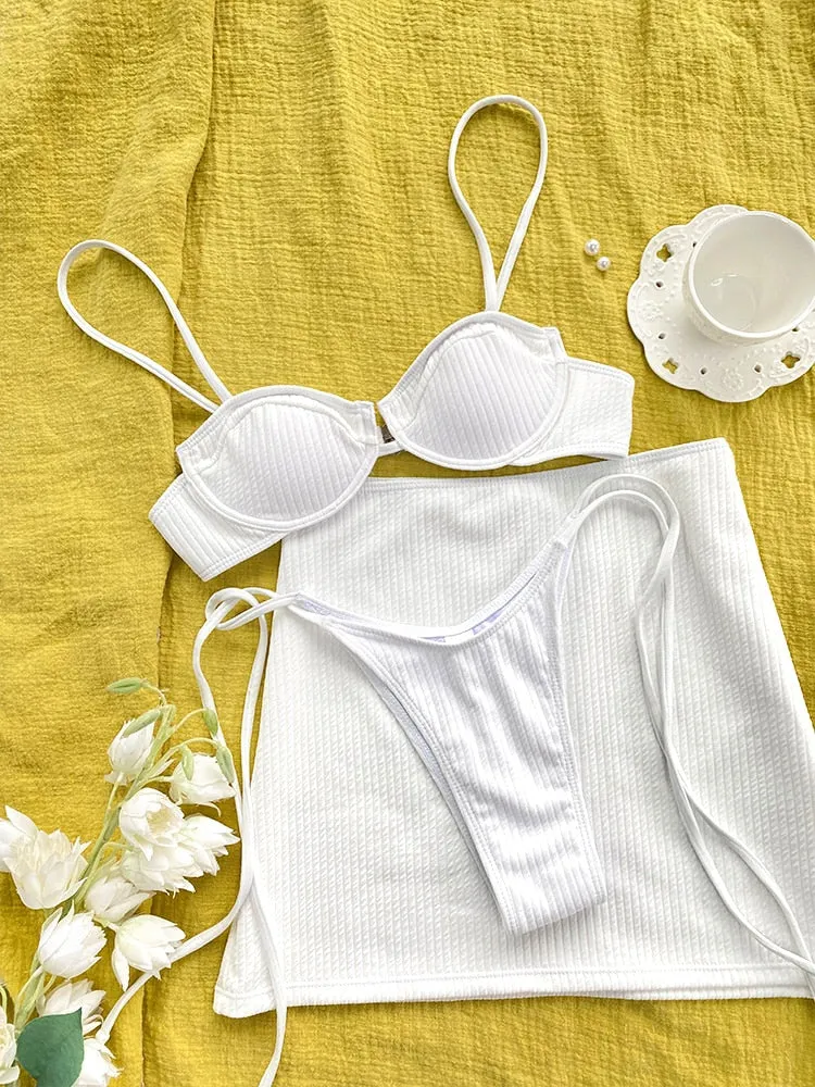 Stylish Three-Piece White Bikini Sets