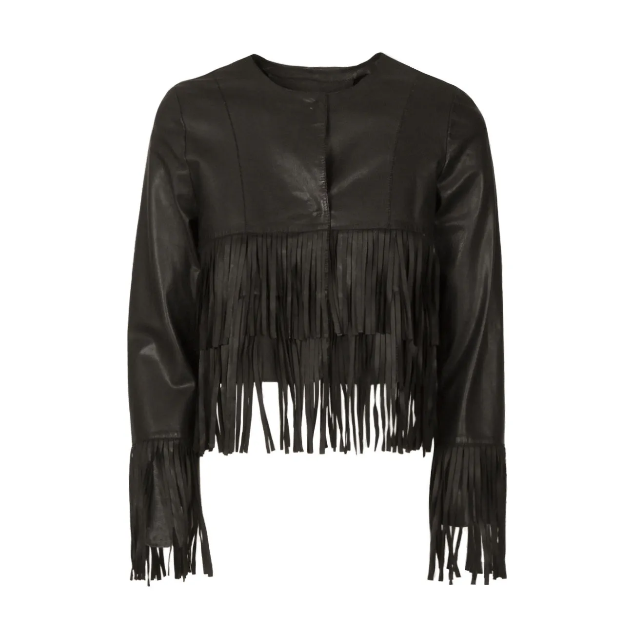 Crop Jacket with Fringes in Black