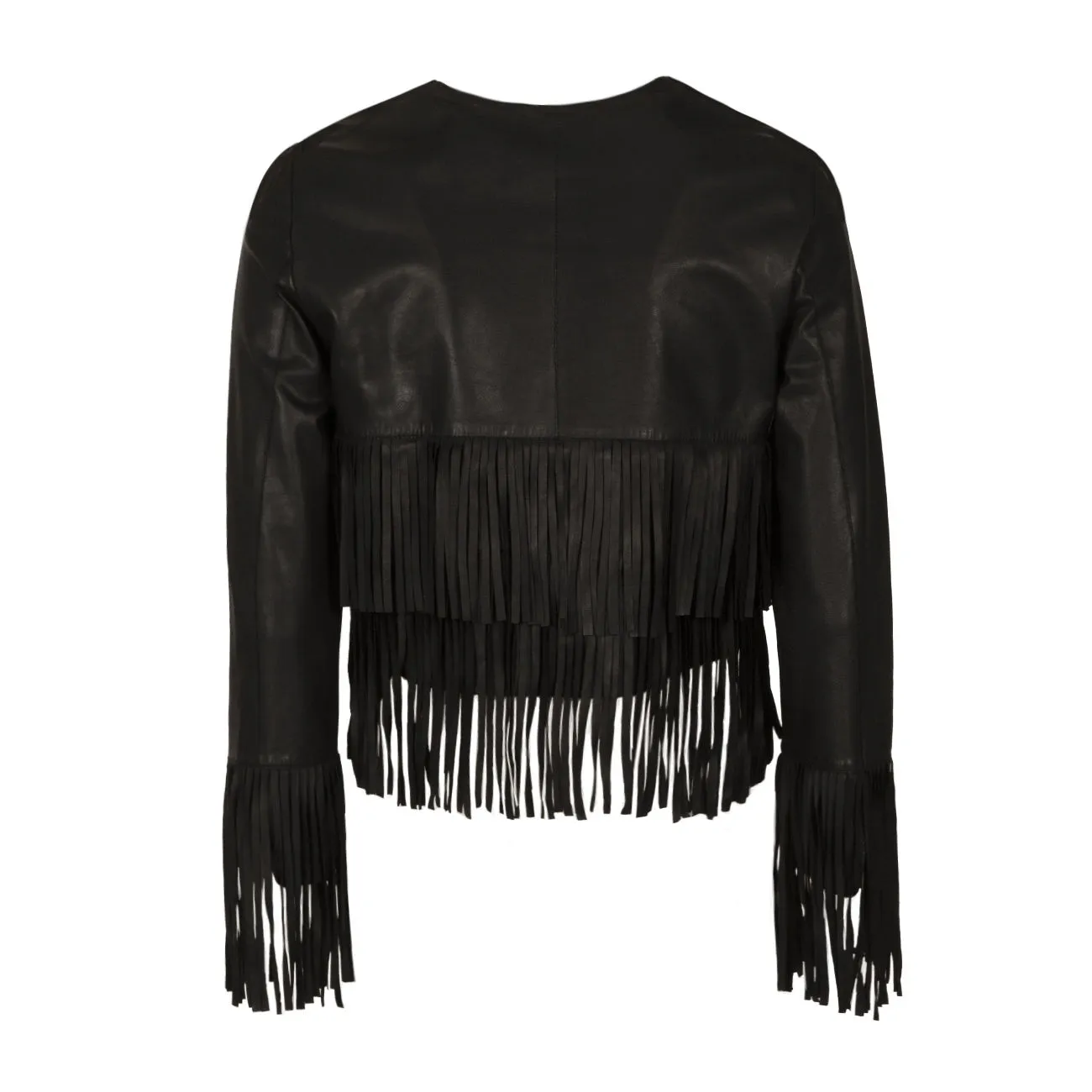 Crop Jacket with Fringes in Black