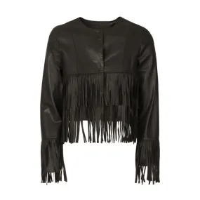 Crop Jacket with Fringes in Black