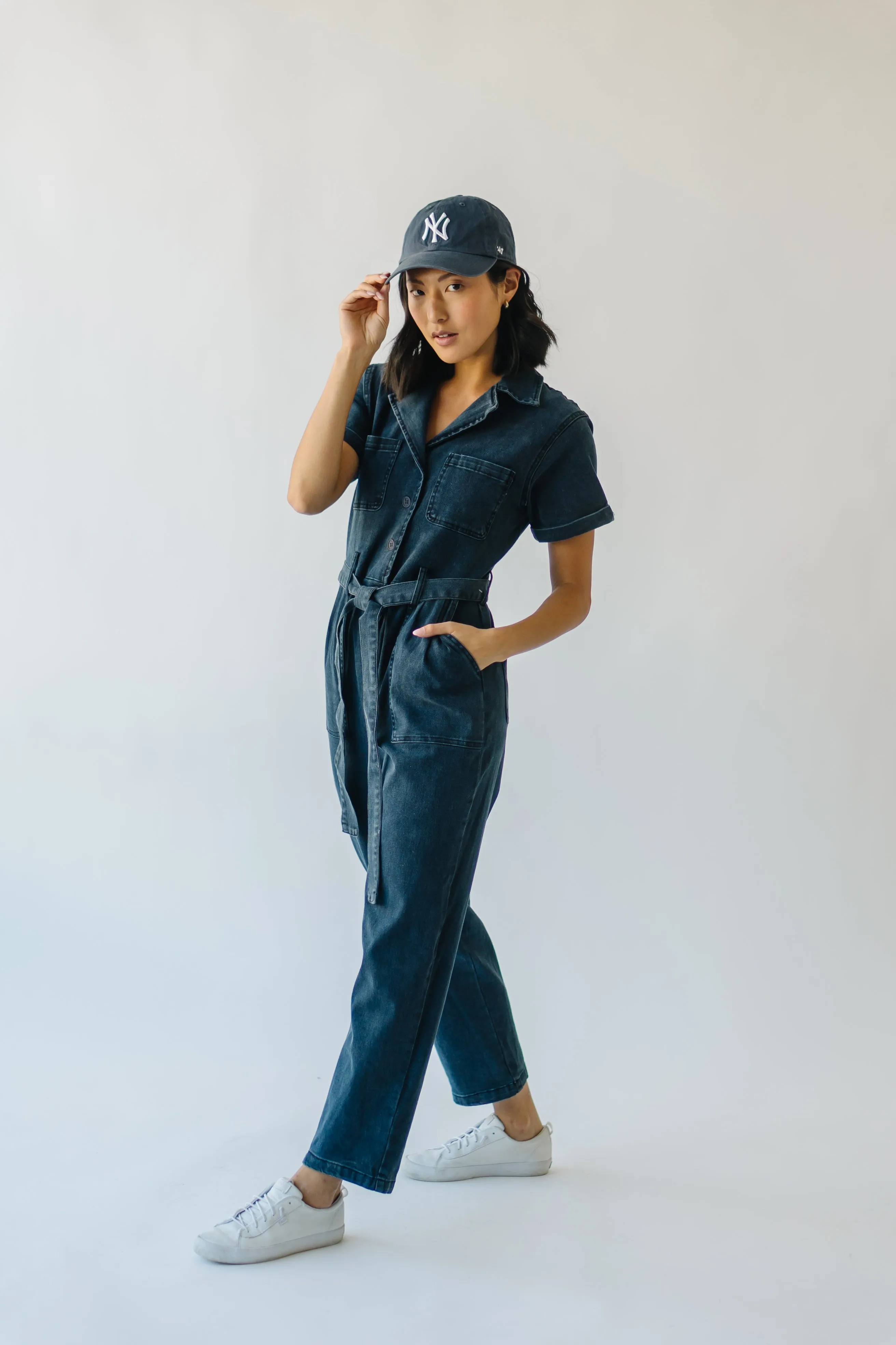 Black Denim Jumpsuit with Fleming Tie