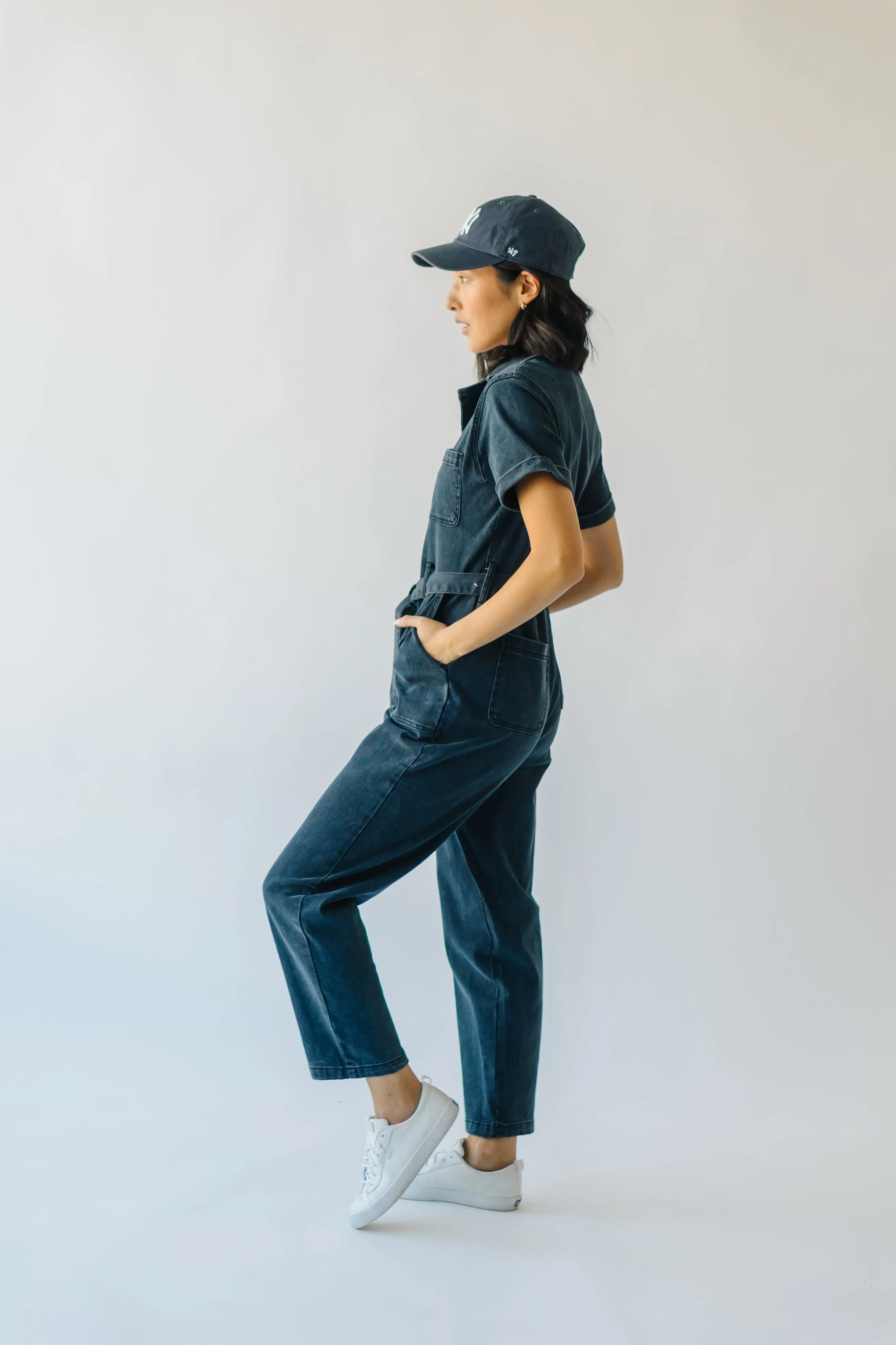 Black Denim Jumpsuit with Fleming Tie