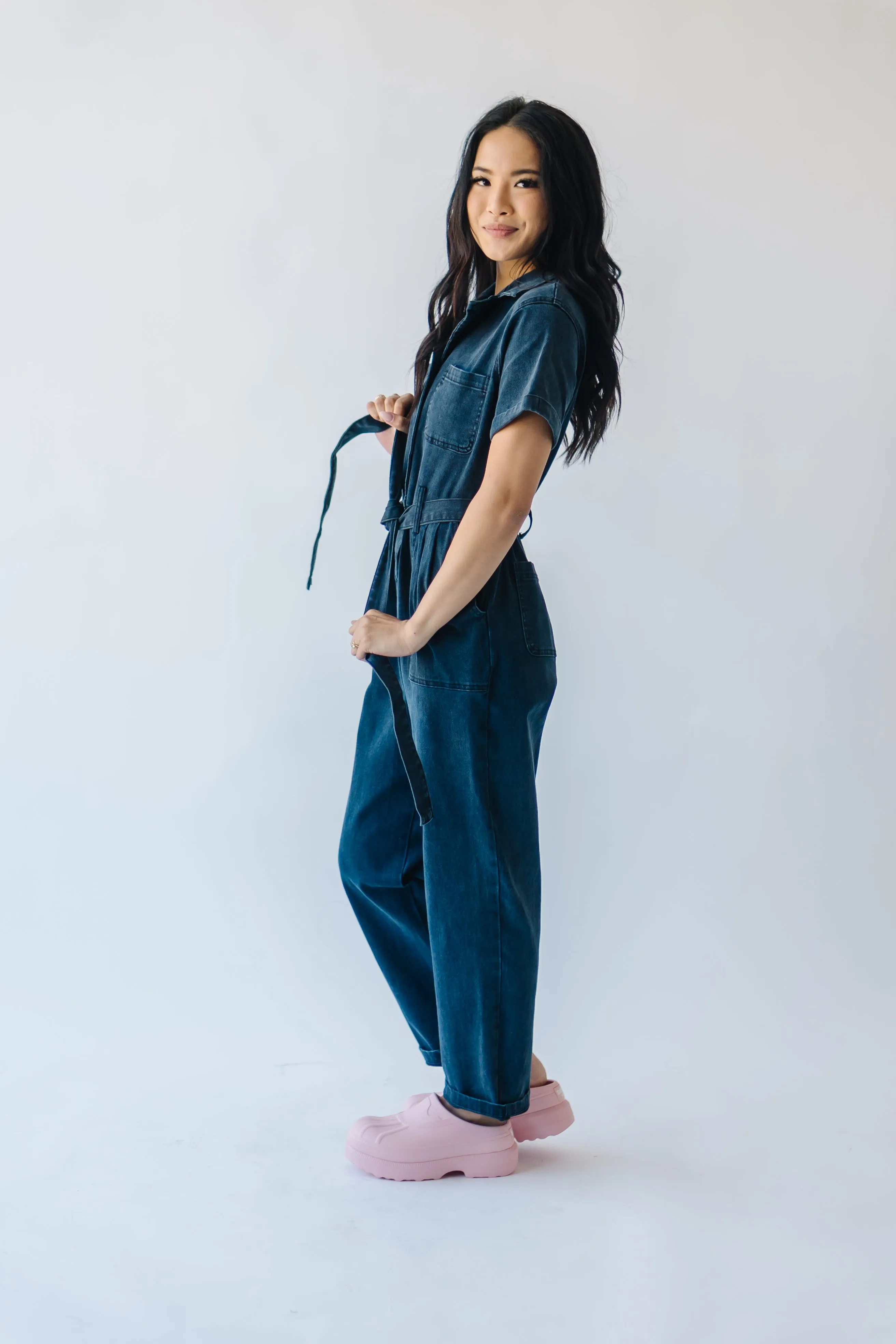 Black Denim Jumpsuit with Fleming Tie