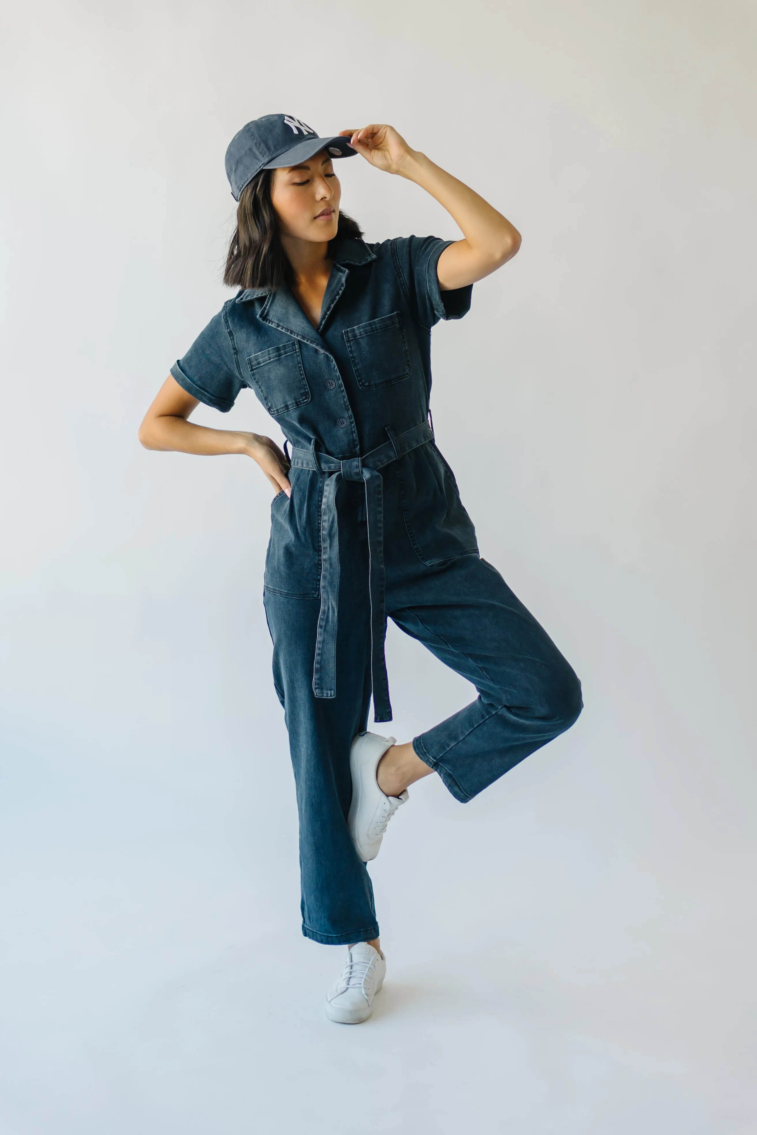 Black Denim Jumpsuit with Fleming Tie