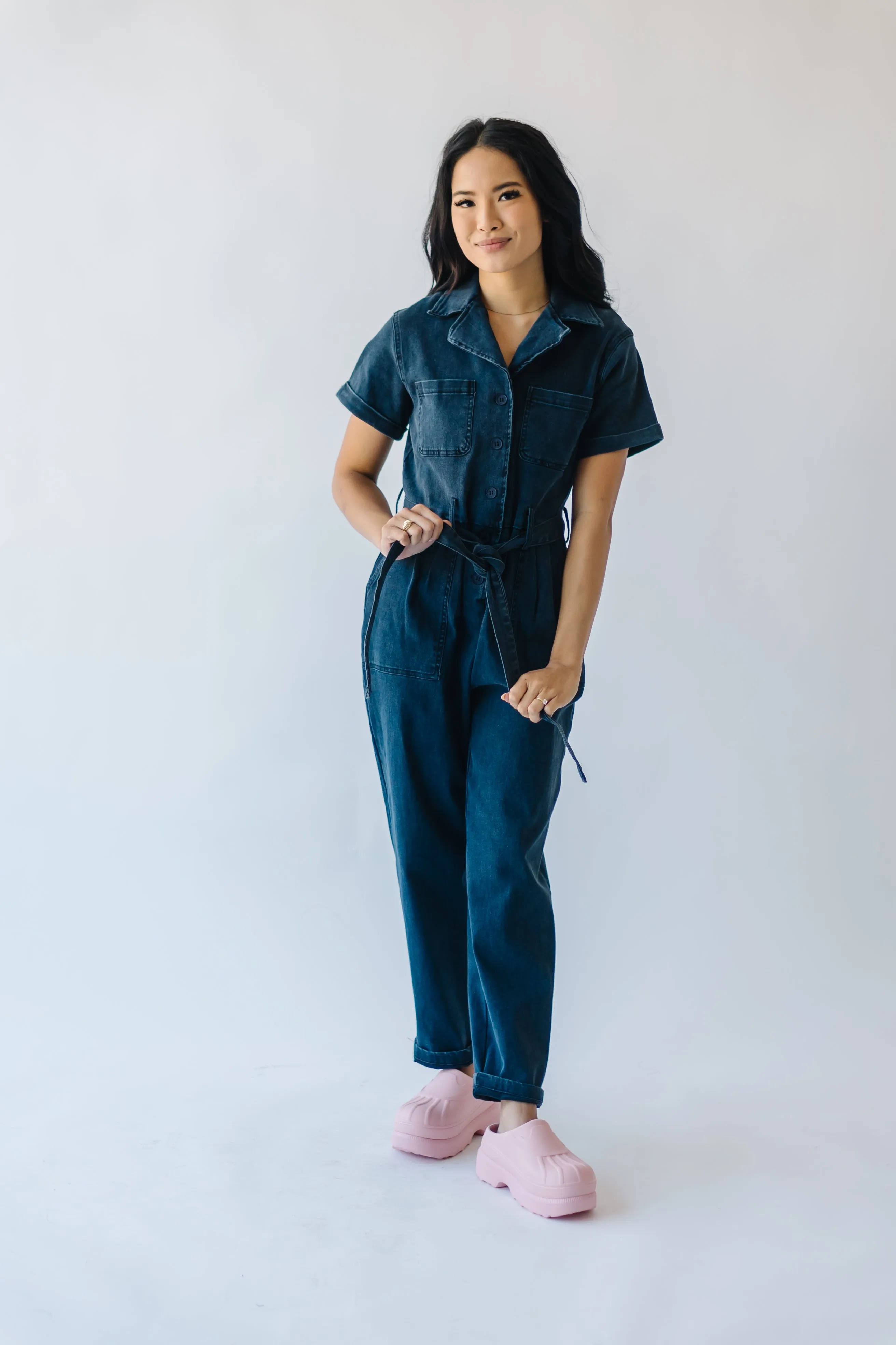 Black Denim Jumpsuit with Fleming Tie