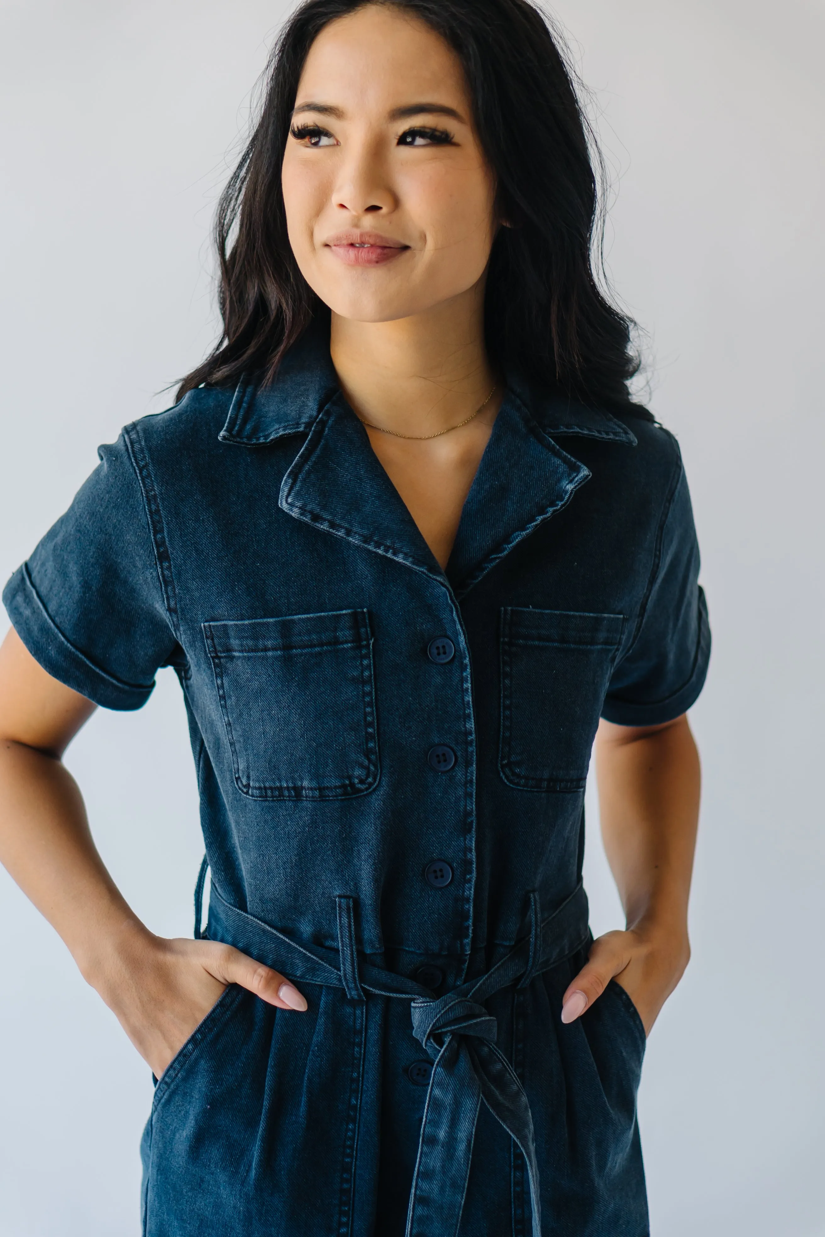 Black Denim Jumpsuit with Fleming Tie