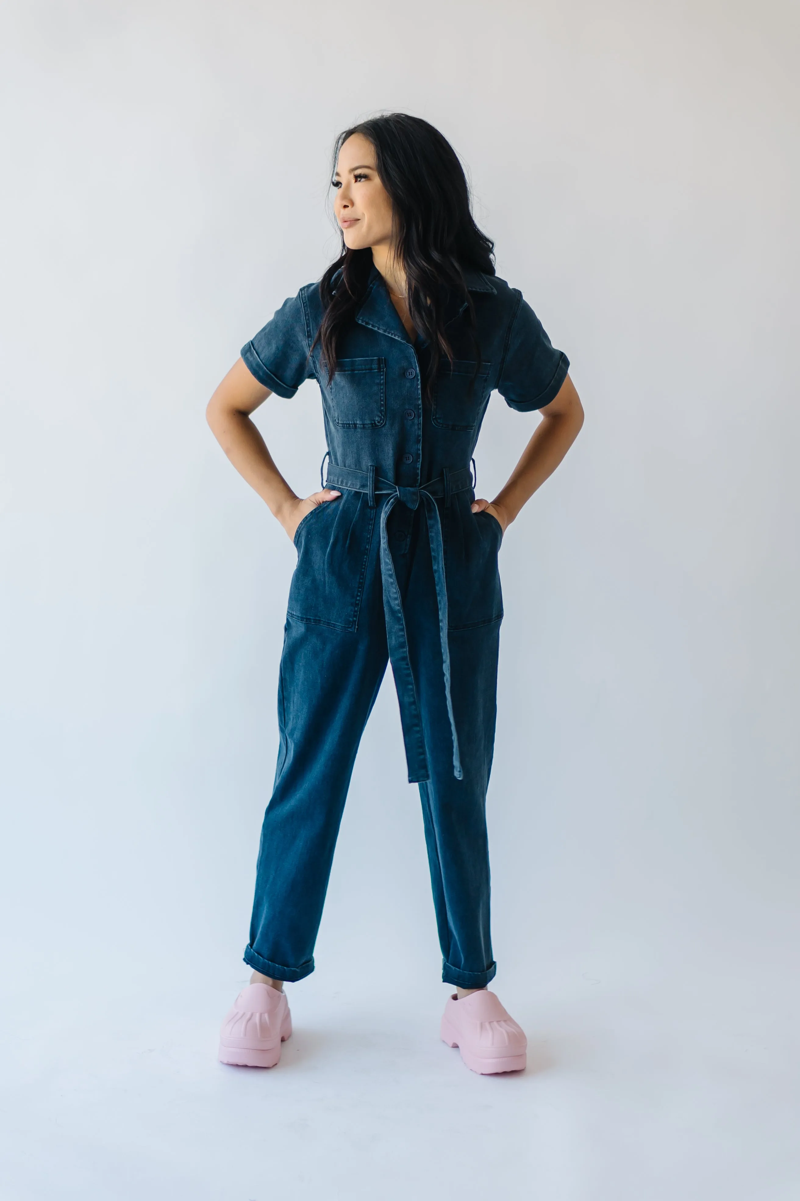 Black Denim Jumpsuit with Fleming Tie