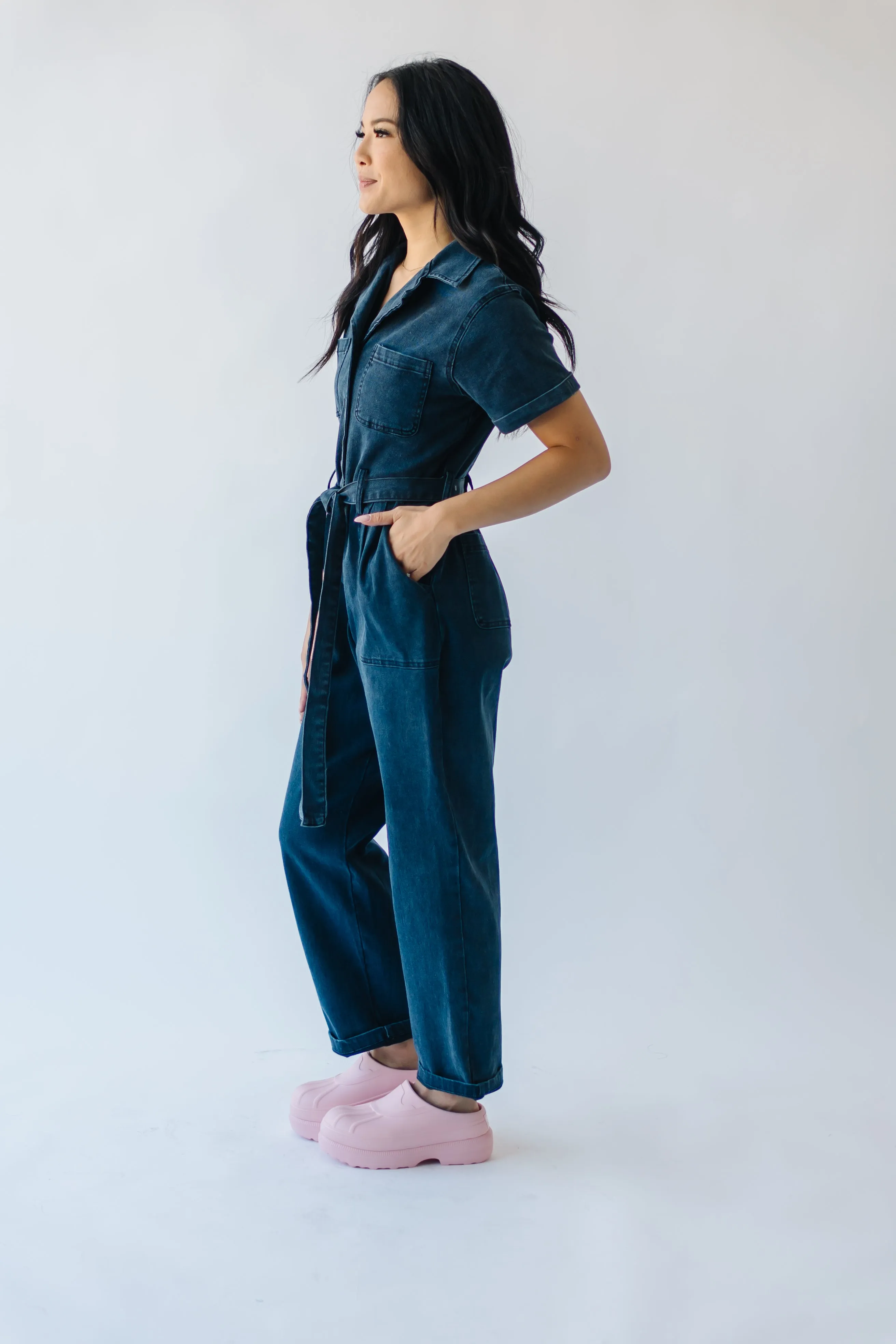 Black Denim Jumpsuit with Fleming Tie