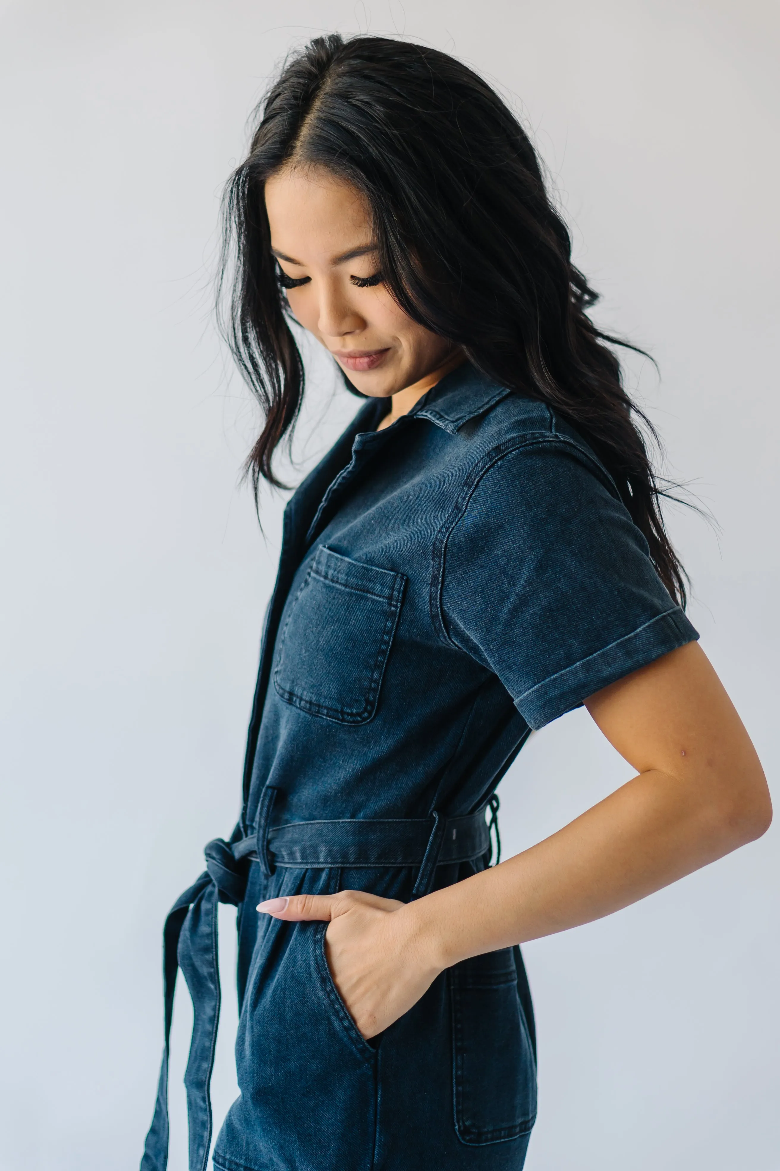 Black Denim Jumpsuit with Fleming Tie