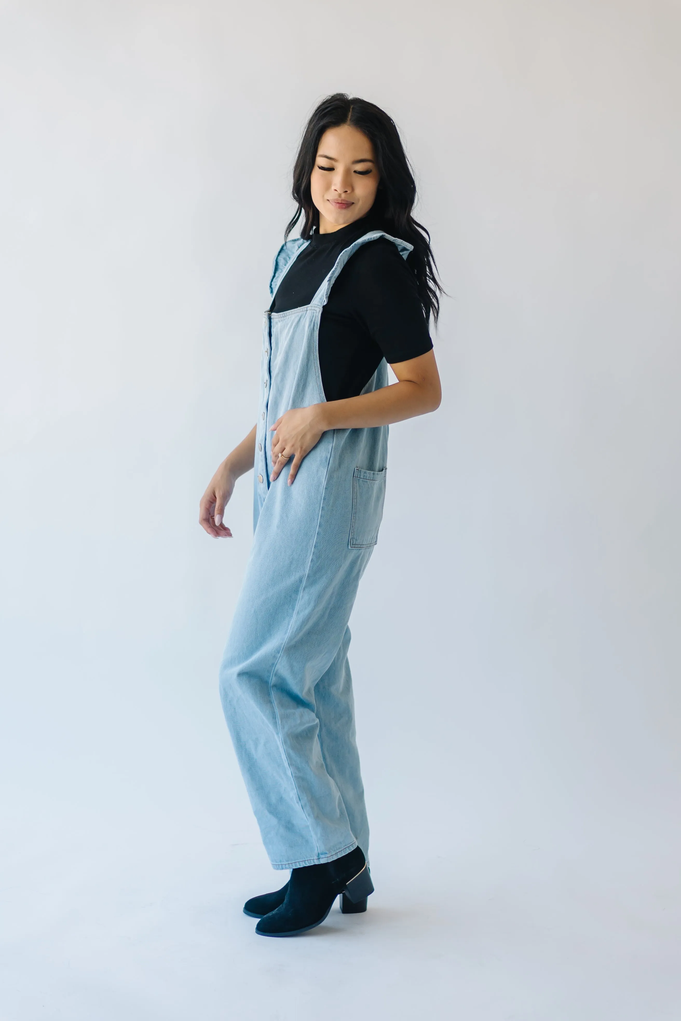 Denim Jumpsuit with Ruffle Detail from Redlands