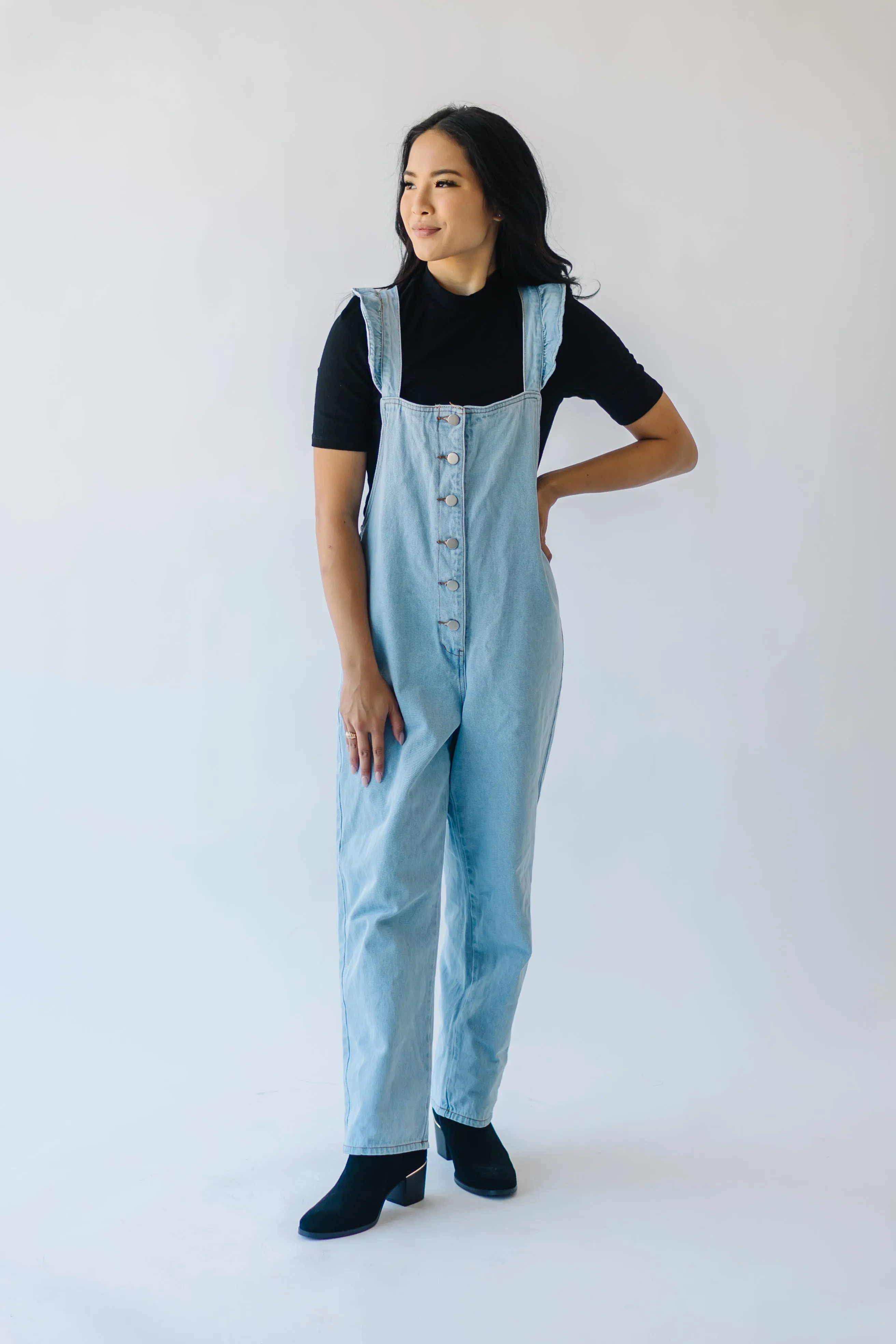 Denim Jumpsuit with Ruffle Detail from Redlands