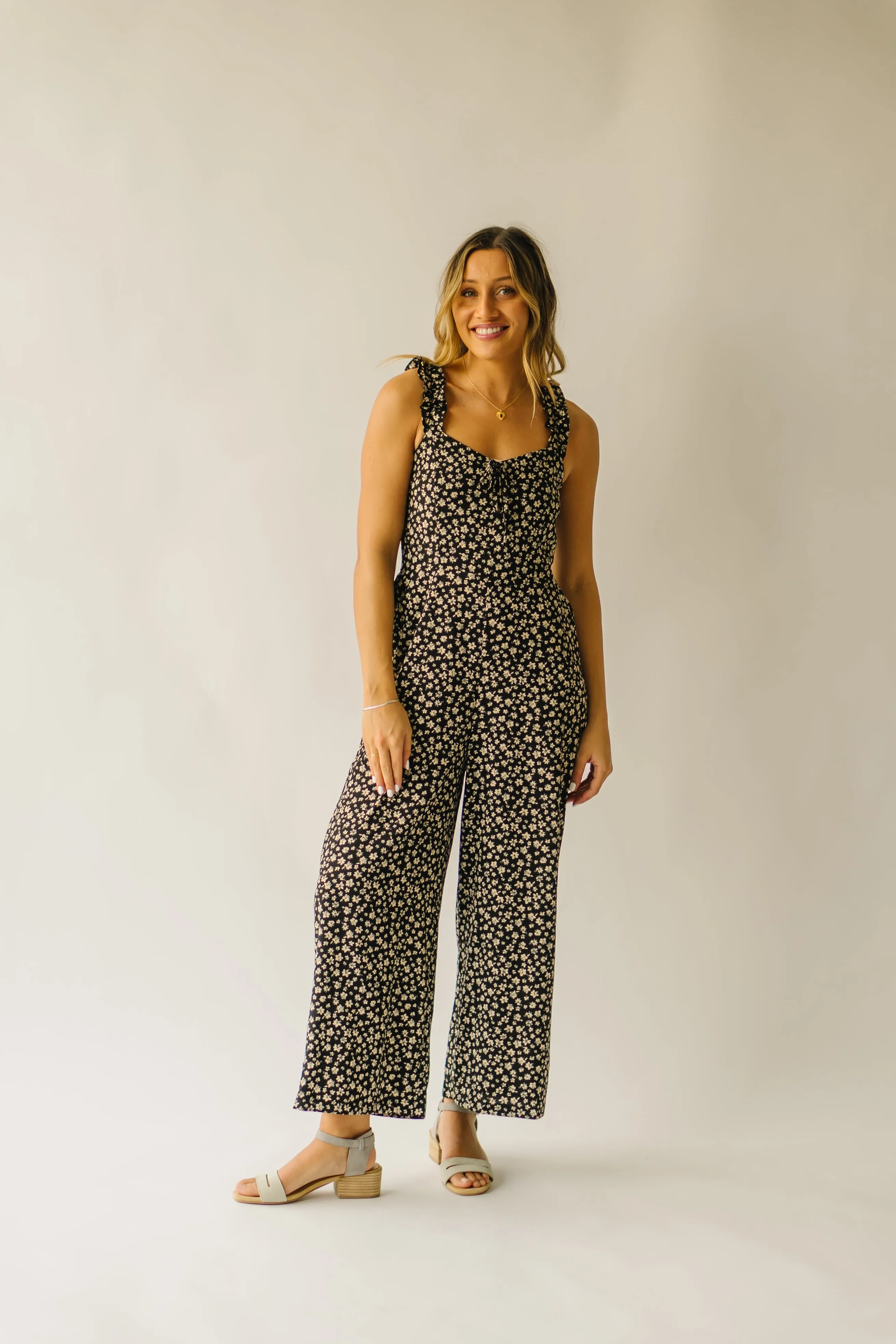 Black Rosette Floral Tank Jumpsuit