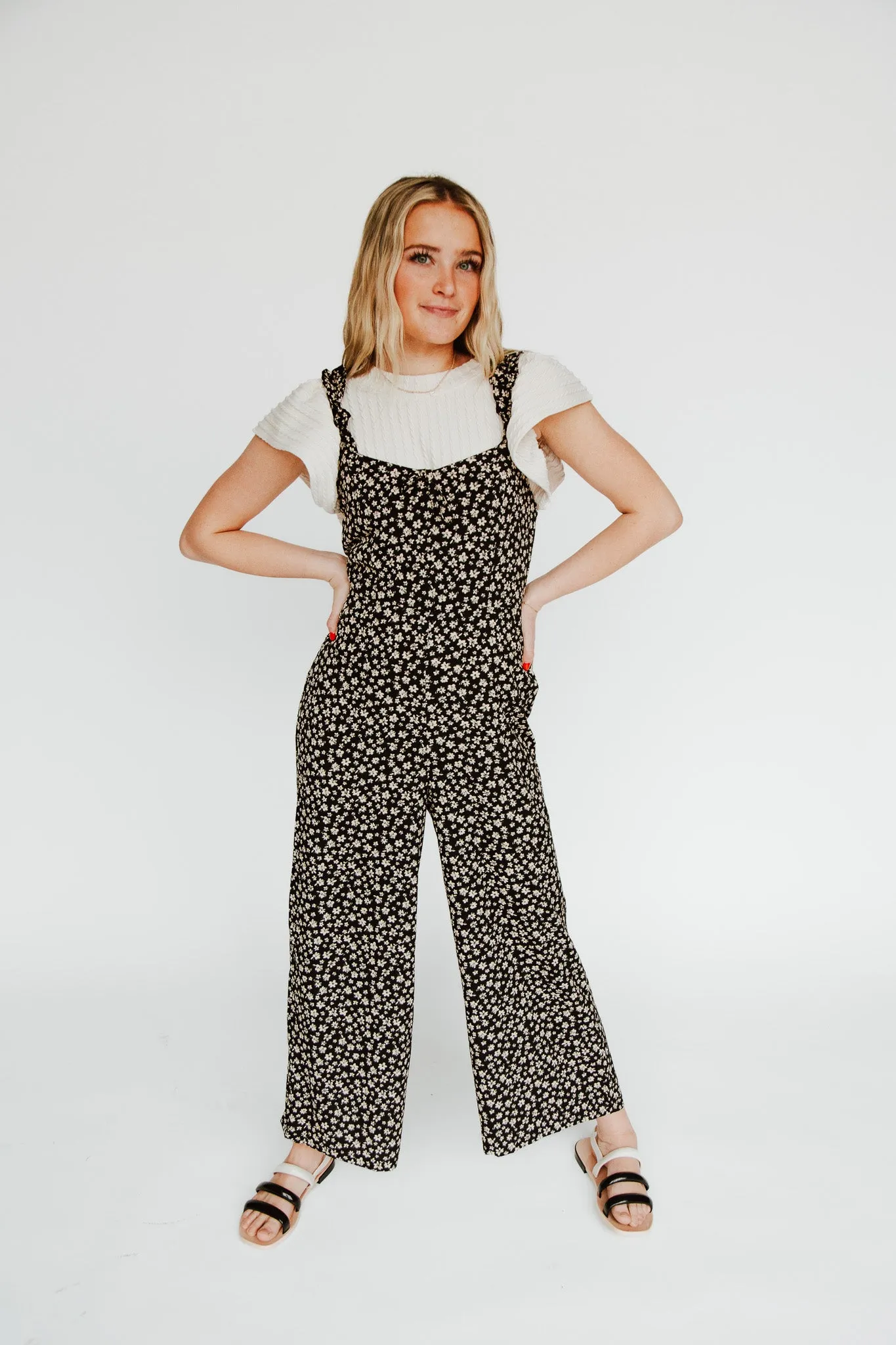 Black Rosette Floral Tank Jumpsuit