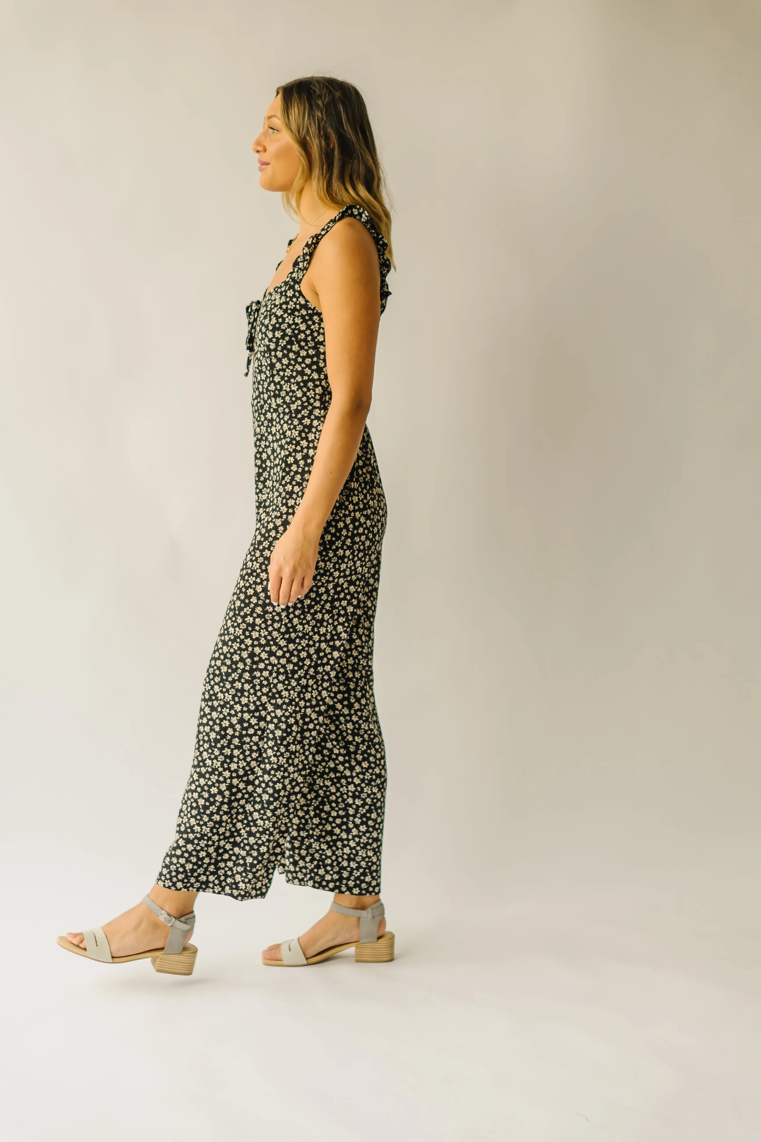 Black Rosette Floral Tank Jumpsuit