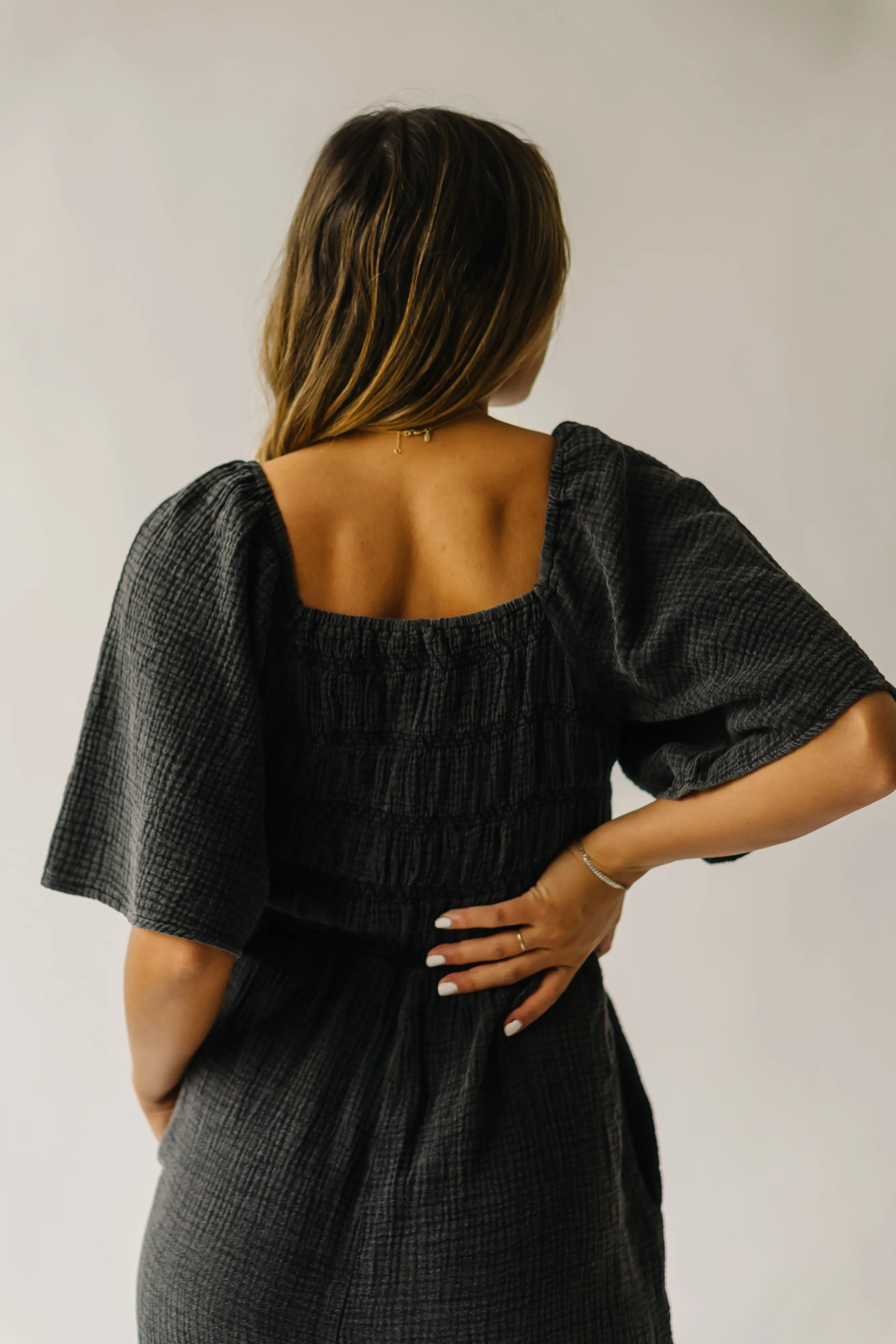 Washed Charcoal Slater Smocked Detail Jumpsuit