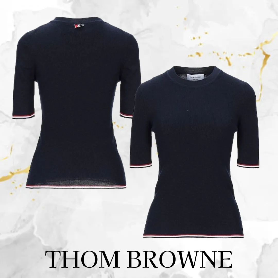 THOM BROWNE Wool Short Sleeves Plain Elegant Style Casual