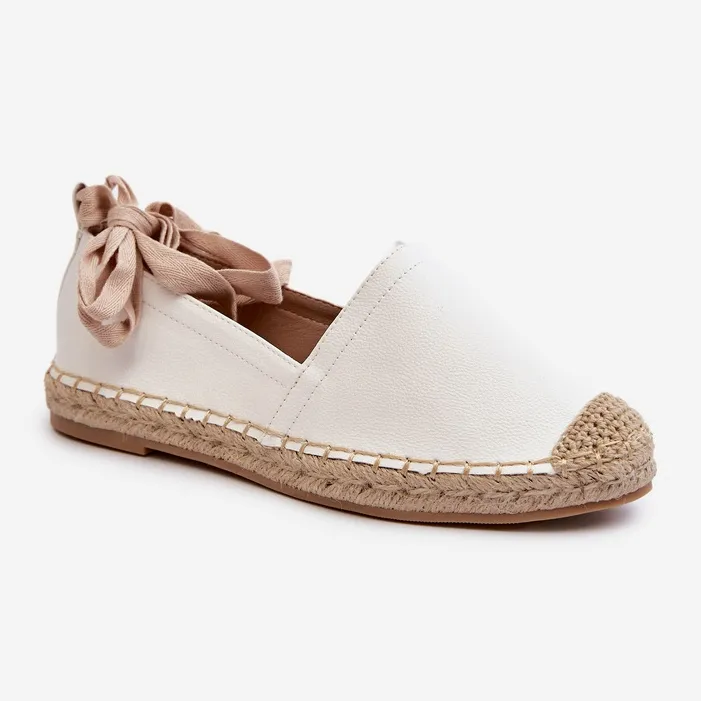 Ismanne White Eco Leather Espadrilles with Tied Design