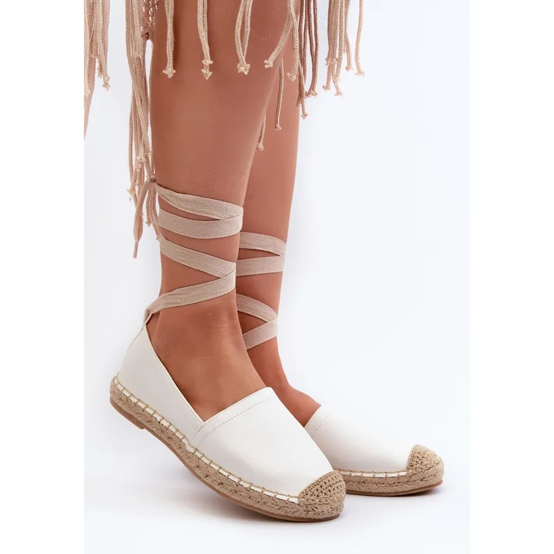 Ismanne White Eco Leather Espadrilles with Tied Design