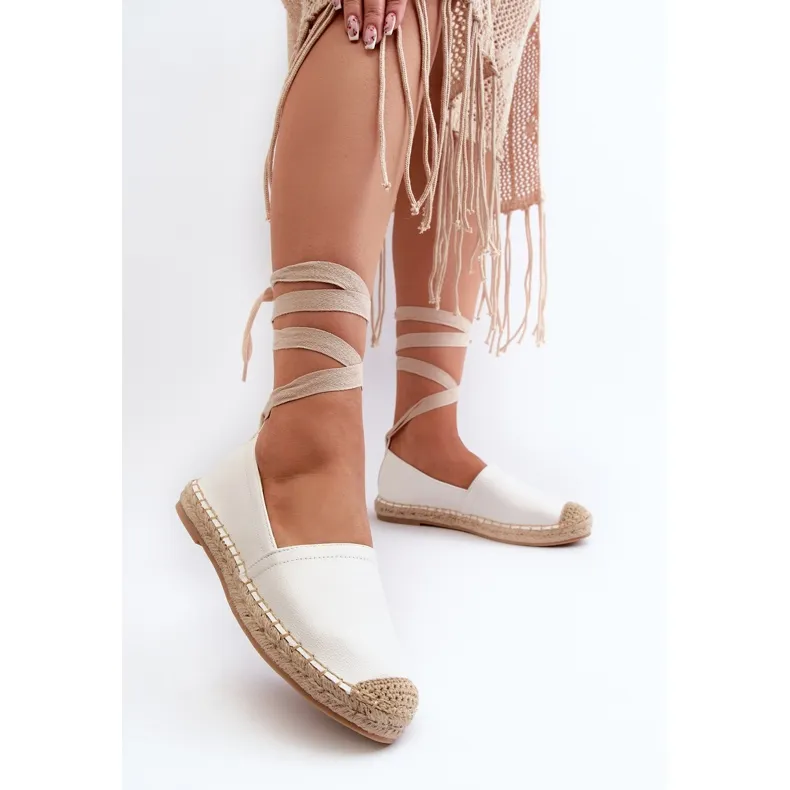 Ismanne White Eco Leather Espadrilles with Tied Design