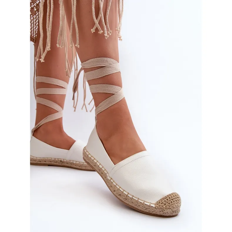 Ismanne White Eco Leather Espadrilles with Tied Design