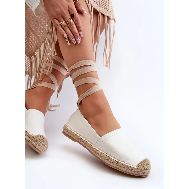 Ismanne White Eco Leather Espadrilles with Tied Design