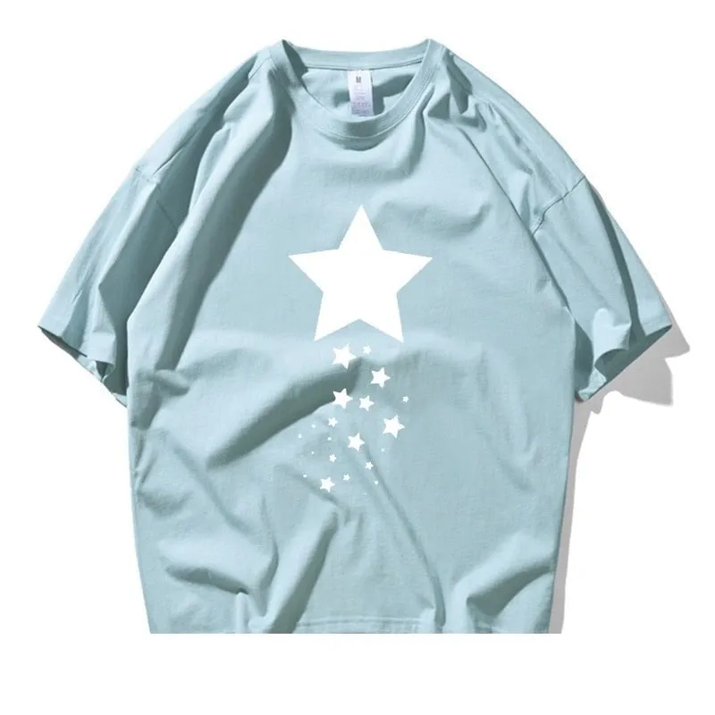 Casual Unisex Cotton Star Printed Artful T-Shirts