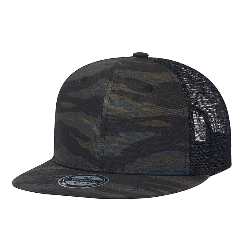 Camouflage Flat Brim Adjustable Baseball Cap for Summer