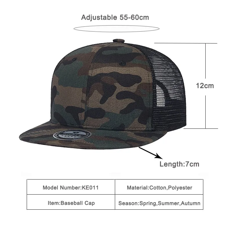 Camouflage Flat Brim Adjustable Baseball Cap for Summer