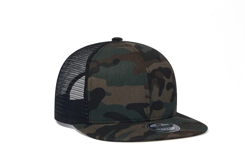 Camouflage Flat Brim Adjustable Baseball Cap for Summer