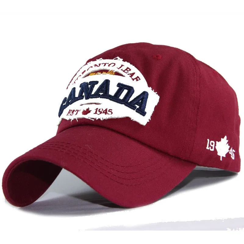 Unisex Canada Letters Cotton Embroidered Patch Snapback Cap