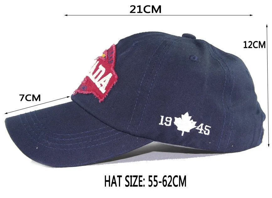 Unisex Canada Letters Cotton Embroidered Patch Snapback Cap