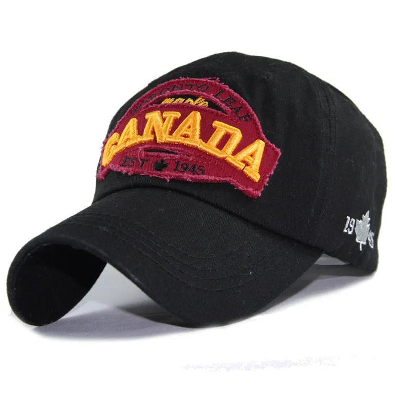 Unisex Canada Letters Cotton Embroidered Patch Snapback Cap