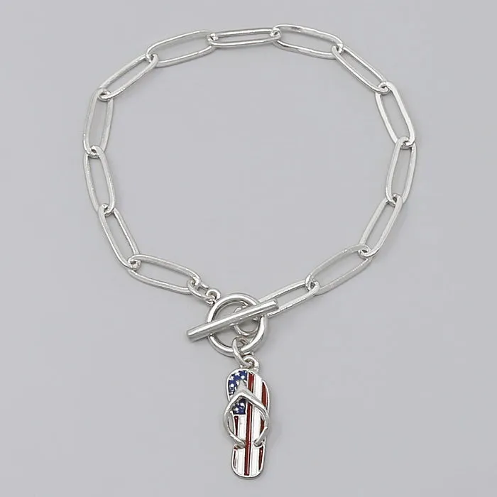 Charm Bracelet featuring American Flag Flip Flop;