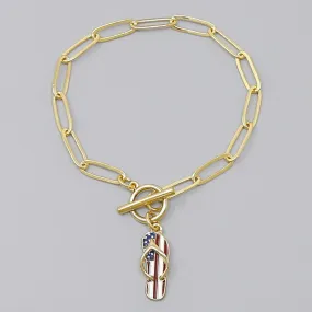 Charm Bracelet featuring American Flag Flip Flop;