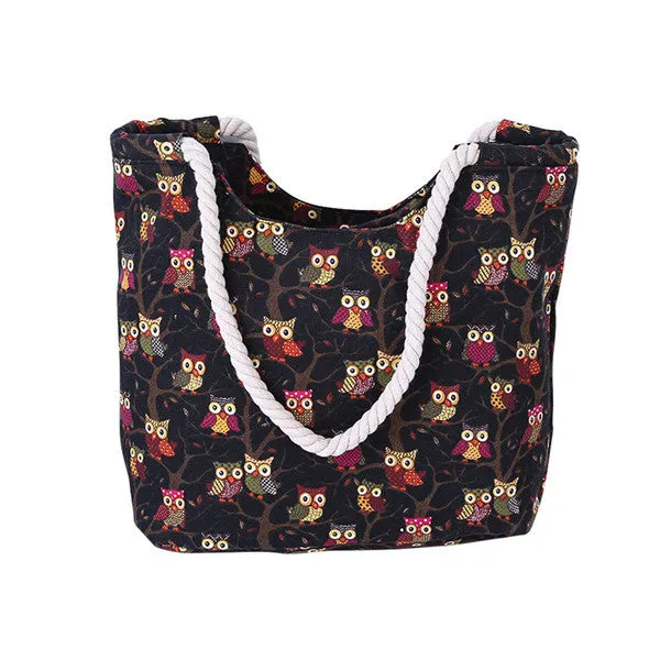 Vintage Owl Printed Women's Canvas Messenger Bag