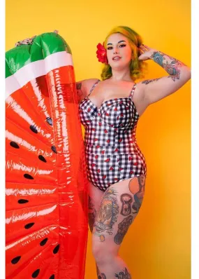 Multi-Colored Watermelon Gingham 50's Swimsuit by Collectif x Playful Promises