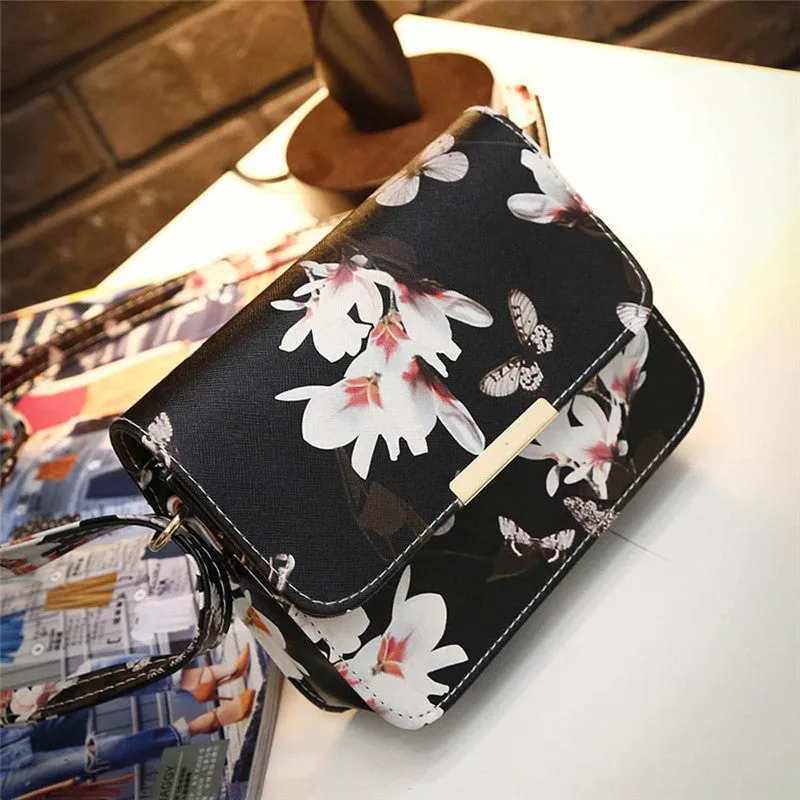 Floral Women Messenger Bag Leather Crossbody Satchel Bolsas