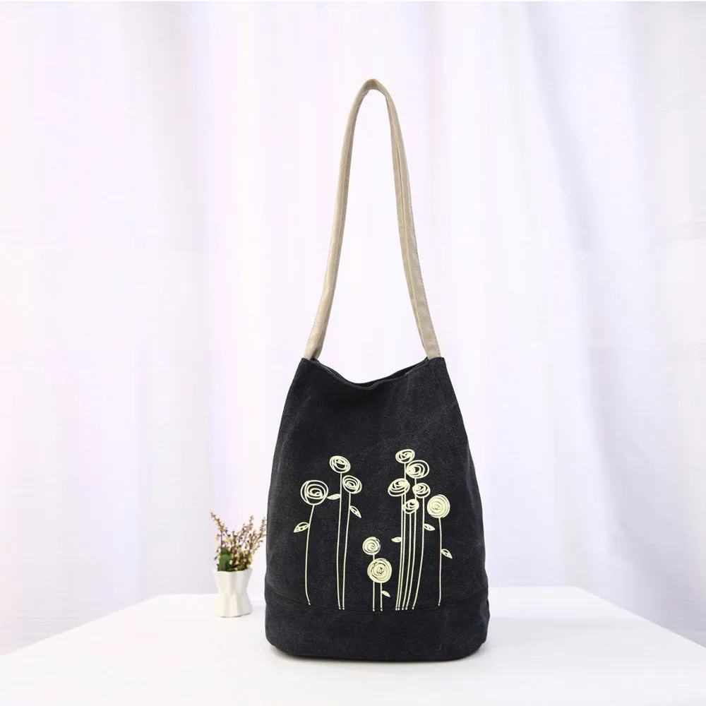 Floral Canvas Messenger Shoulder Bag for Women