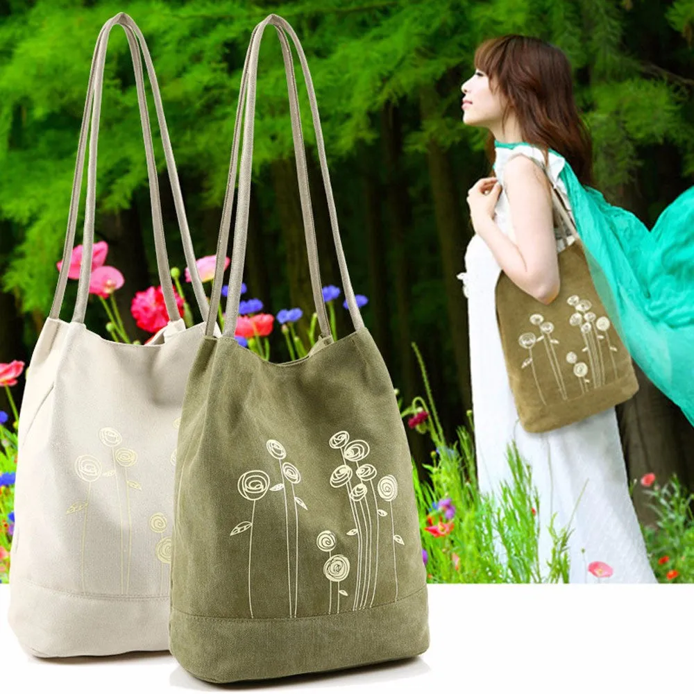 Floral Canvas Messenger Shoulder Bag for Women