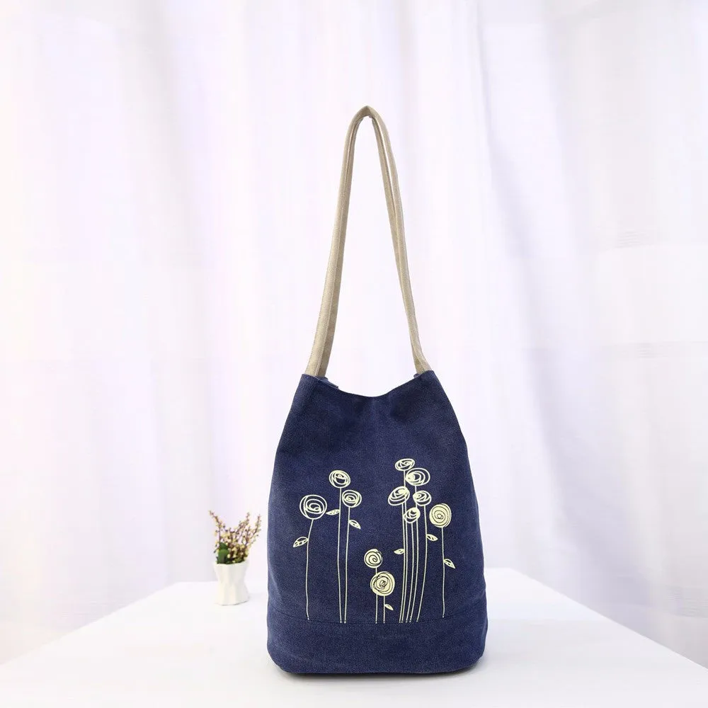 Floral Canvas Messenger Shoulder Bag for Women