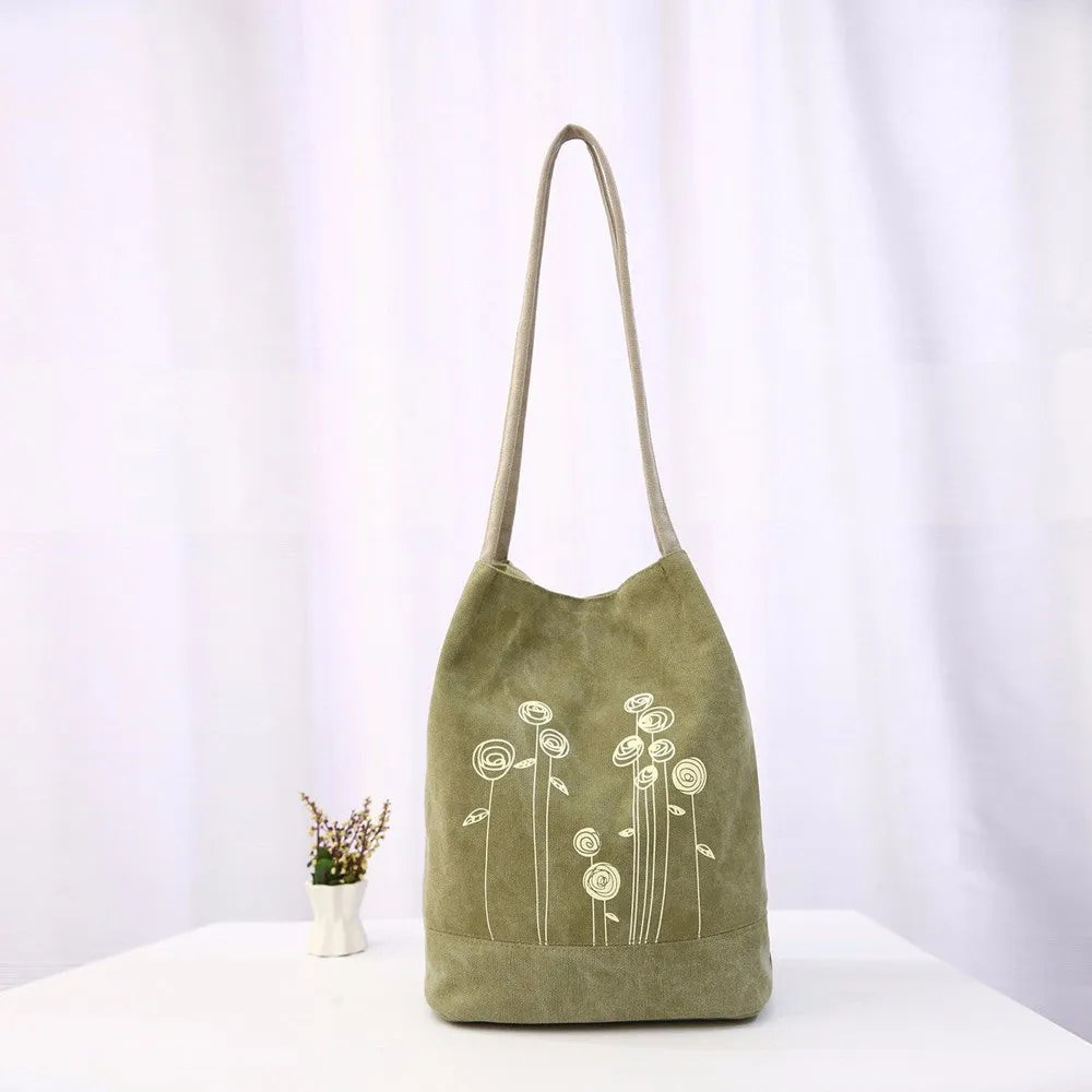 Floral Canvas Messenger Shoulder Bag for Women