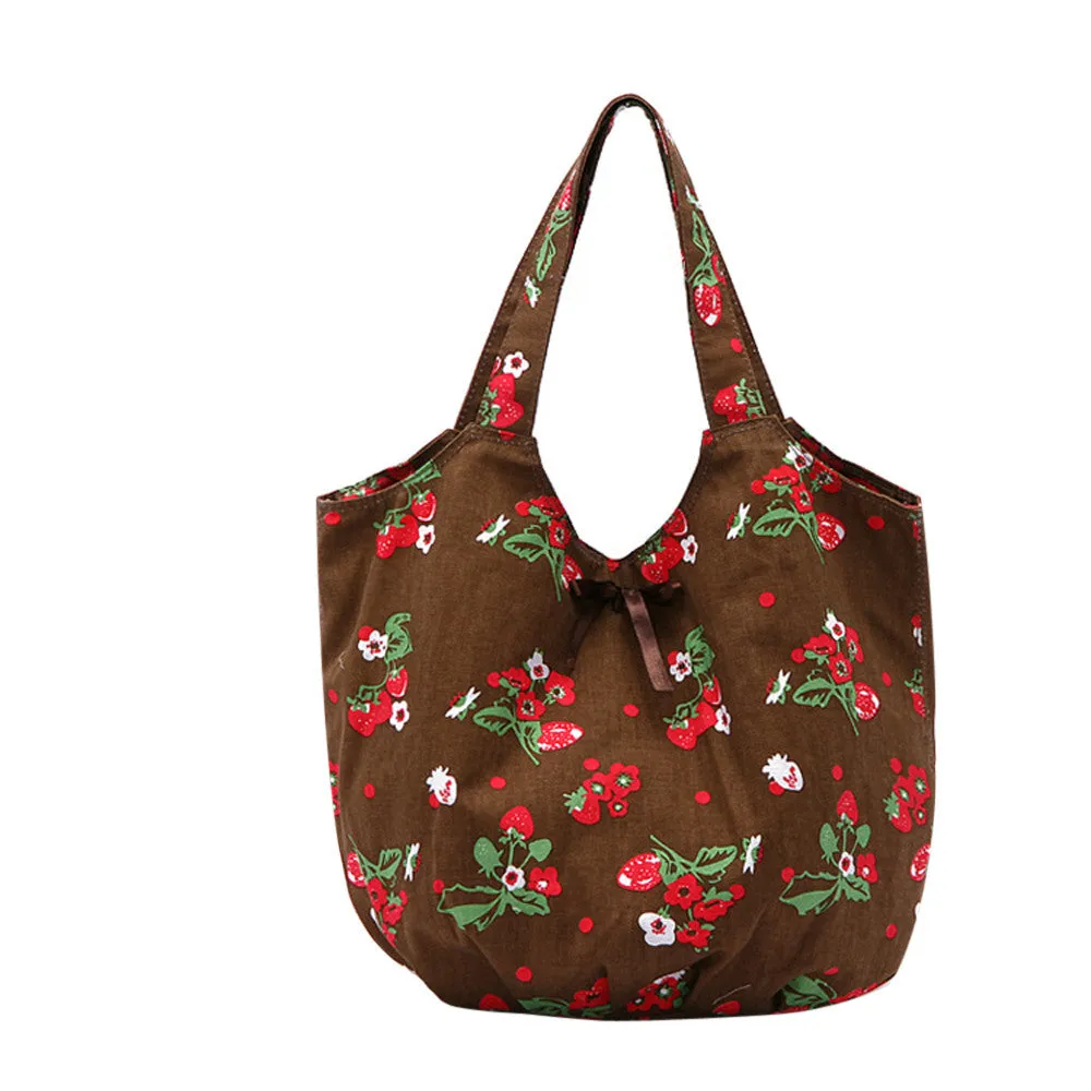 Strawberry Bow Canvas Messenger Bag for Women