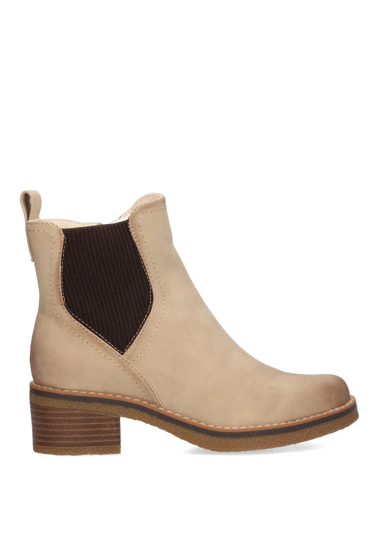 Beige Elastic Chelsea Boots, Low Heel for Women, Model ETIKA LYON