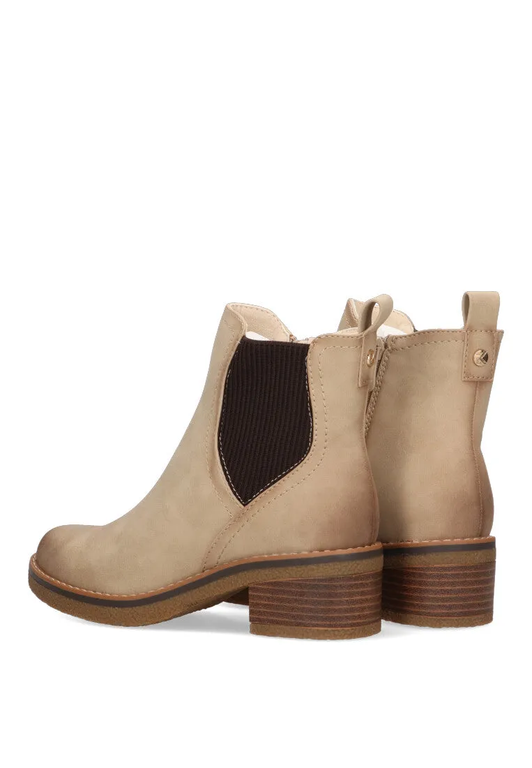 Beige Elastic Chelsea Boots, Low Heel for Women, Model ETIKA LYON