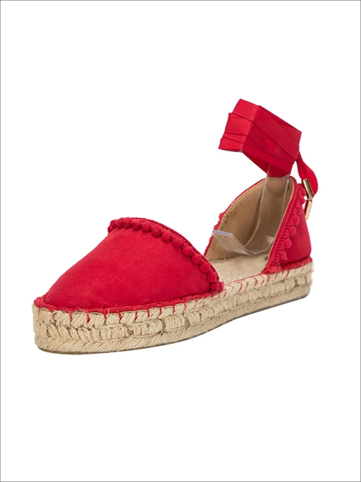 Liv and Mia Cross-Strap Espadrilles with Pompom Applique Women's Fashion