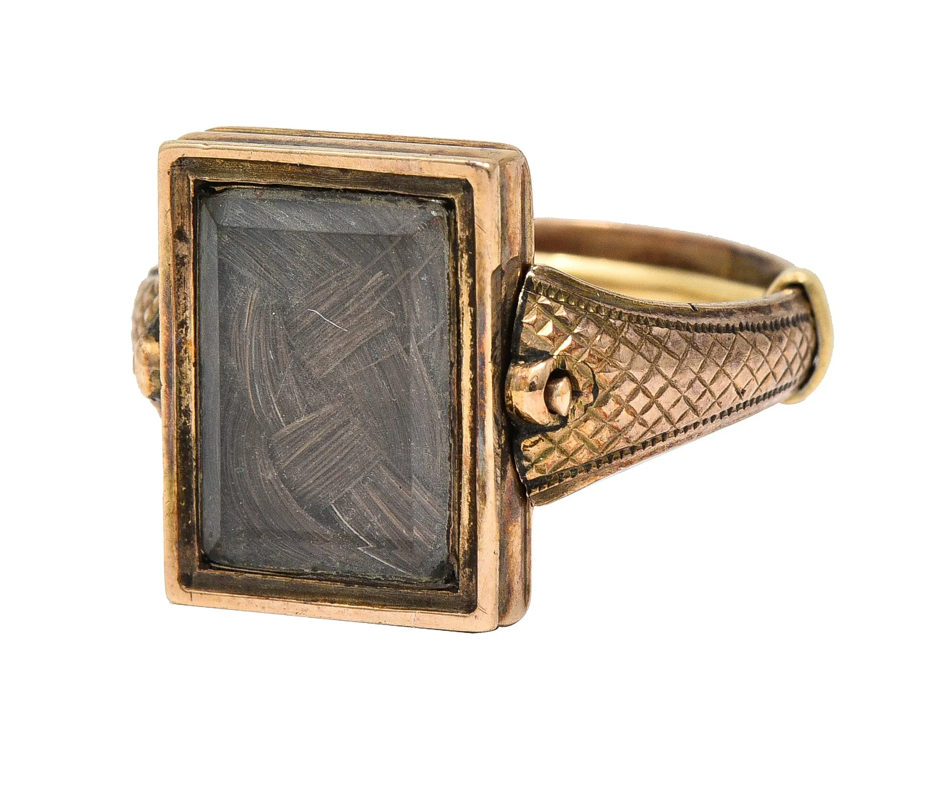 Yellow Gold Band Ring with Coral and Onyx