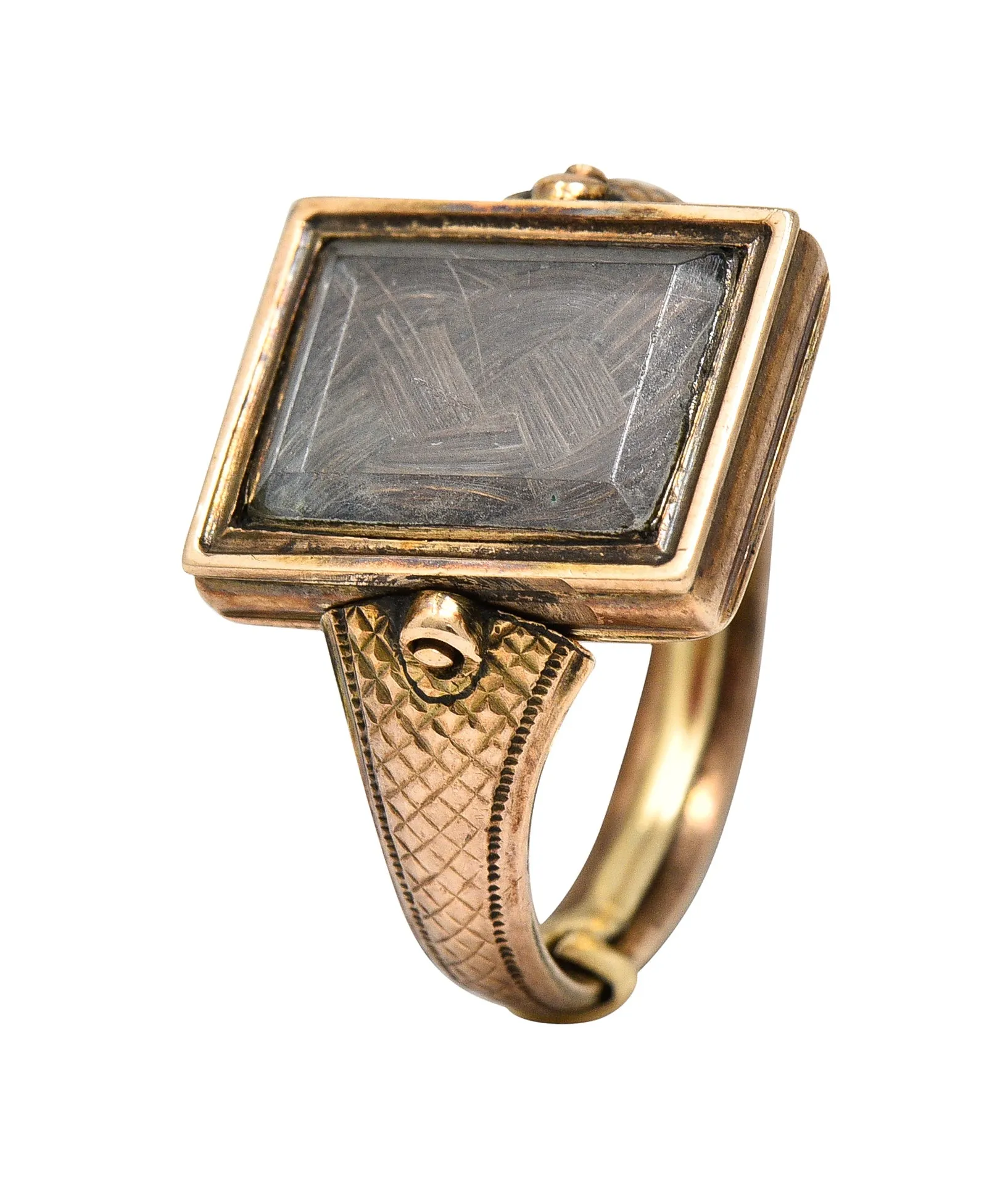 Yellow Gold Band Ring with Coral and Onyx